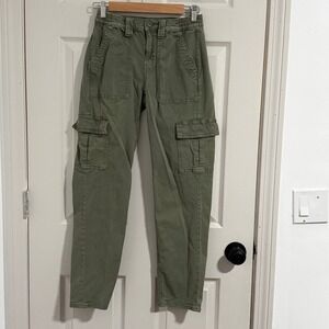 American Eagle Cargo Pants Women 0 Green Straight Leg Stretch Utility Streetwear